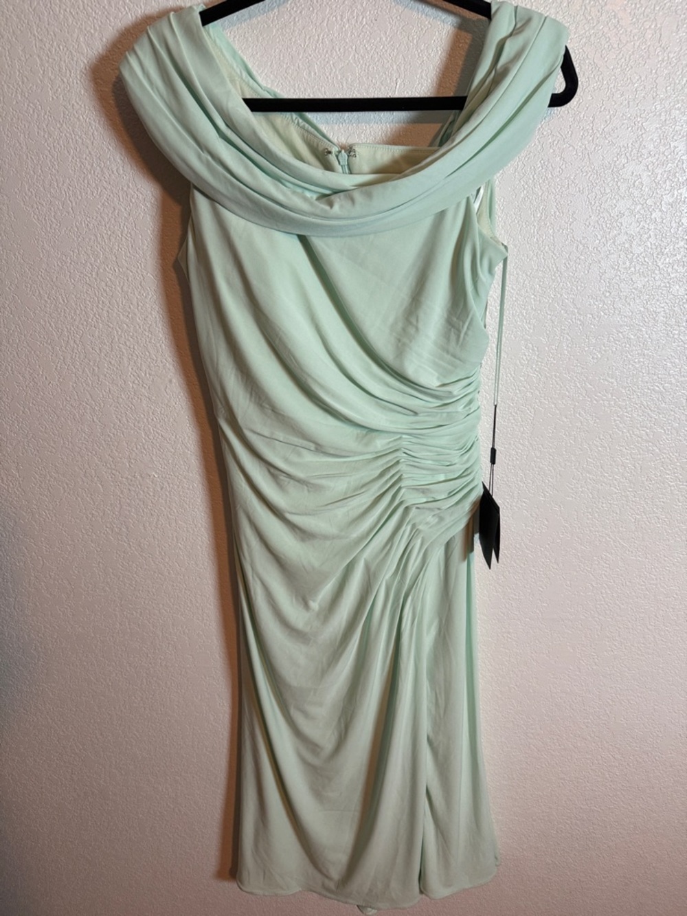 Mac Duggal IEENA Mint One Shoulder Side Gathered MIDI Dress Size 8 Formal - Picture 4 of 12